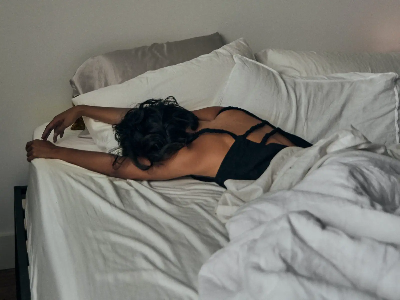 depression. depressed woman in bed